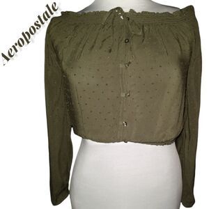 5/$25 SALE! Aeropostale Army Green Off The Shoulder Button Down L/S Crop Top